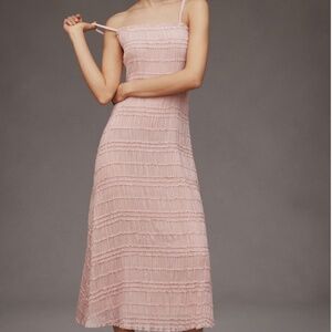 Anthropologie Endless Rose Sleeveless Shirred Midi Dress in pink